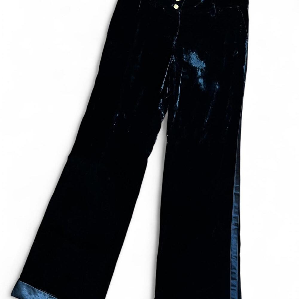 Authentic dolce & gabbana designer black crushed velvet with satin panel trouser